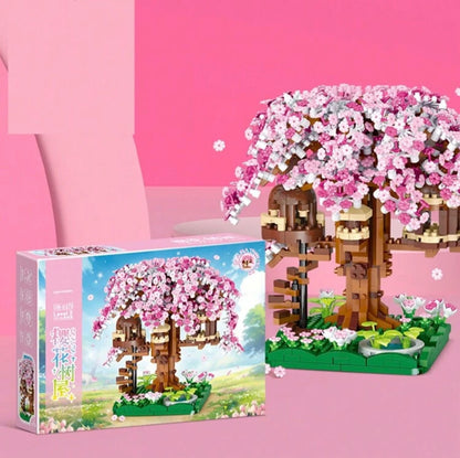 Pink Cherry Blossom Treehouse Bonsai Building Blocks Sets | High Quality Toys